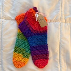 Handmade Rainbow Stripe Crochet Women's Socks - Multicolor Cozy Knit